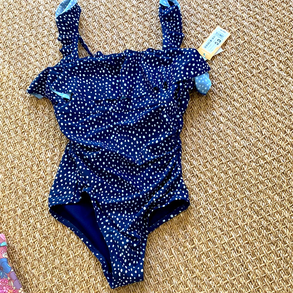Nwt $42 Kona Sol Small Navy White Ruffled One Piece Swimsuit. So Cute.